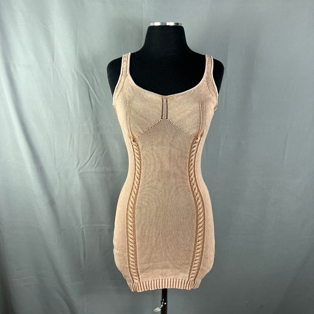 Promesa Bodycon Dress Women's S Beige Cable Knit Sleeveless Wide Strap Pullover